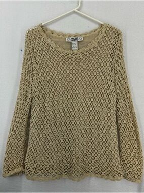 Segue Crochet Long Sleeve Blouse Vintage Small Tan